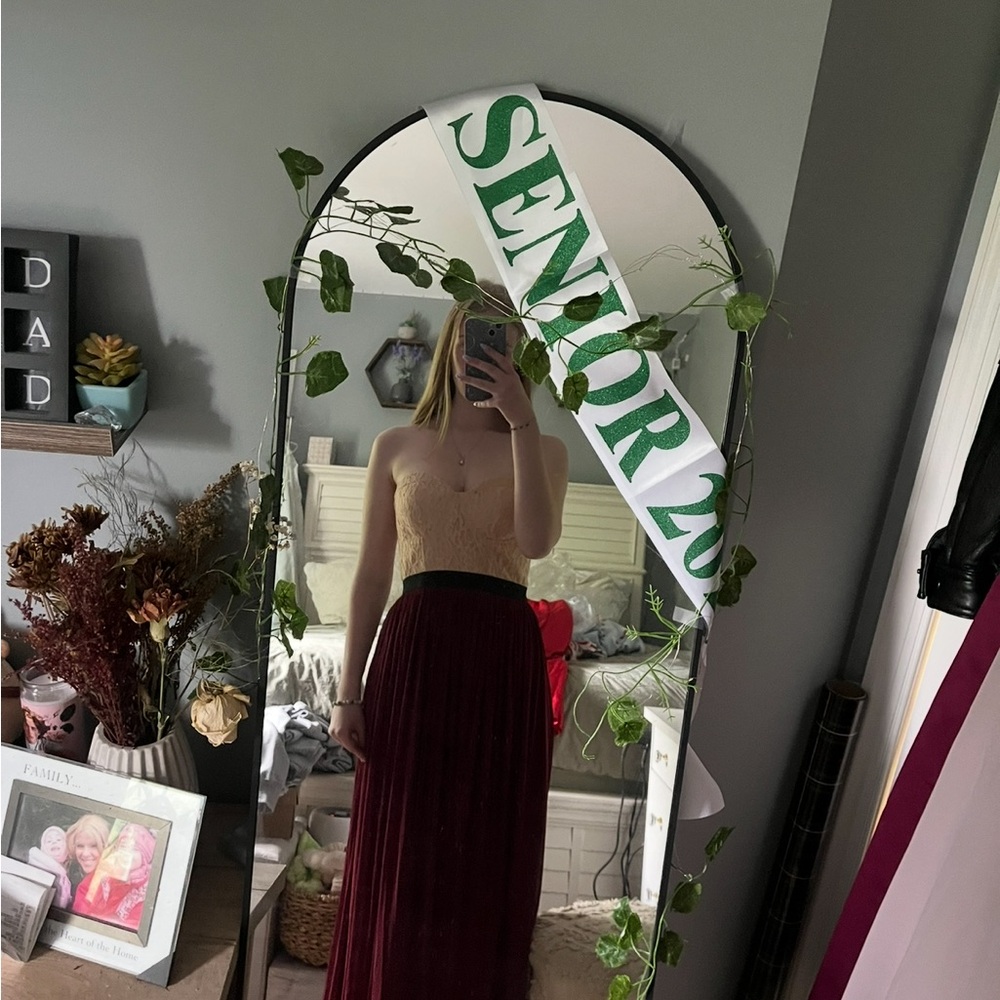 Strapless Cream and Burgundy Dress